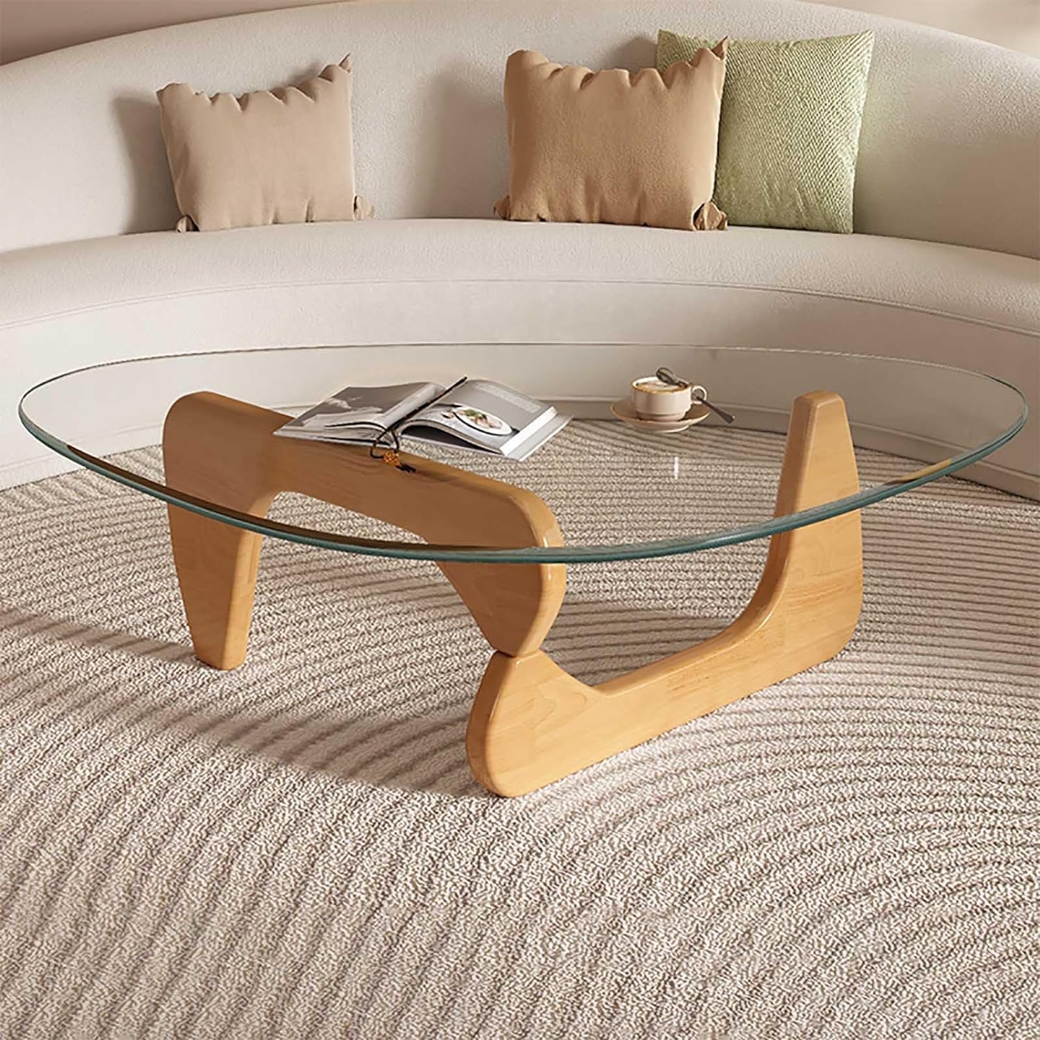 Couchtische für Wohnzimmer Mid-Century-Couchtisch aus Glas, dreieckiger moderner Couchtisch mit Holzsockel, Bauernhaus-Couchtisch, kleine, stilvolle Designmöbel für Wohnzimmer, Heimbüro, kla