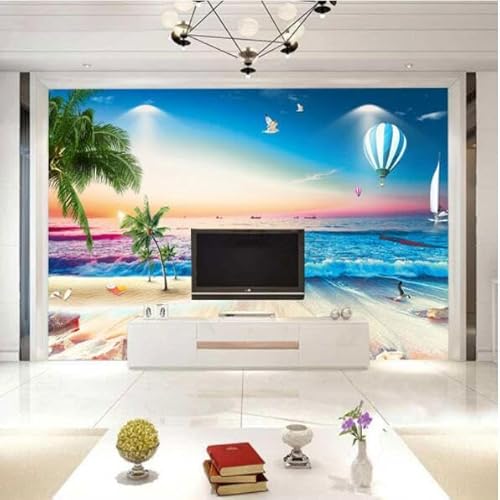 tyujlkjddlf Tapete Wandbild 3D Benutzerdefinierte Natürliche Landschaft Tv Hintergrund Tapete Meer Strand Kokosnussbaum Möwe Wandbild 3D Sofa Tapete Schlafzimmer Wandverkleidung-450Cmx300Cm