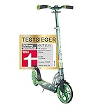 SIX DEGREES Aluminium Scooter mit Klappmechanismus u. Ständer, 205 mm, höhenverstellbar, GS-geprüft, grün, TESTSIEGER