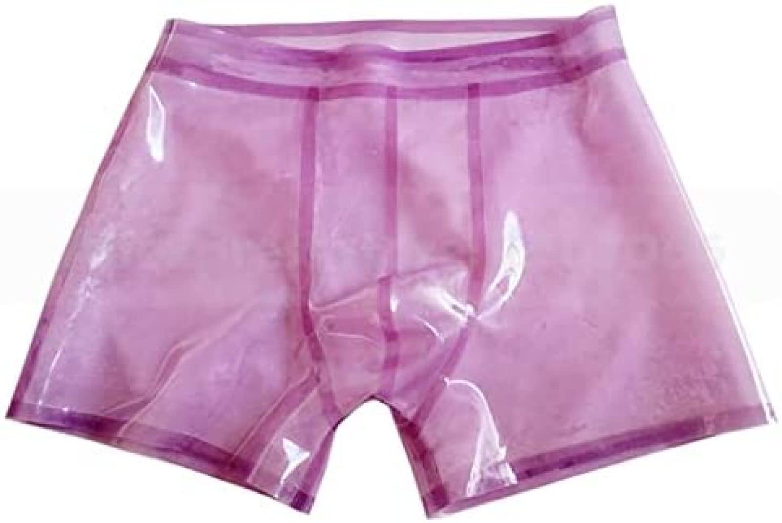 Sexy Naturlatex Herren Boxer Transparent Lila Gummi Shorts Unterwäsche Maßgeschneidert, Klar,Transparentes Lila,S