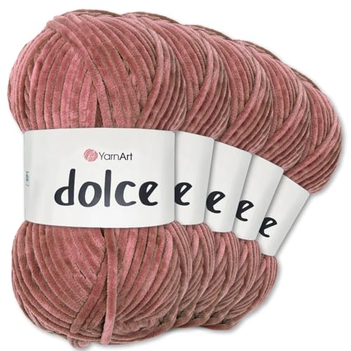 Frida's Wollhaus YarnArt 5 x 100 g Dolce Chenille Wolle Garn Stricken Häkeln Amigurumi 52 Farben (751 | Alte Rose)