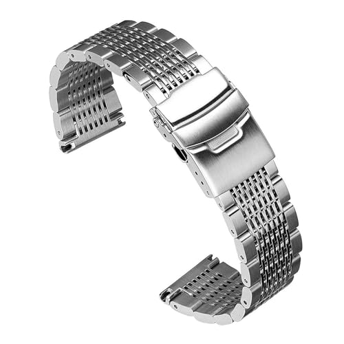 THBGTCNQ Massives Edelstahlarmband 18 mm 20 mm 22 mm 24 mm Universalarmband Handschlaufe Faltschließe Schnellverschluss(Silver,20mm)