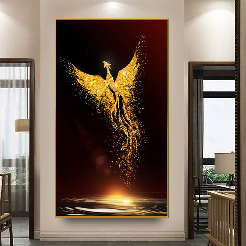 Nicole Knupfer 5D Diamant Painting Set, Goldener Phönix DIY Runder Full Diamant Malerei Stickpackungen, Kreuzstich Arts Craft für Home Wand Decor (60x120cm)