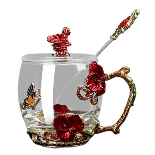 Glasbecher-Set Muster Glasbecher mit Löffel Tasse Milch Zitrone Blume Schmetterlinge Tasse