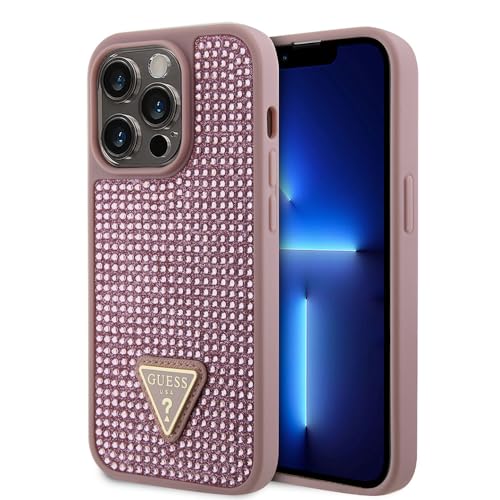 CG MOBILE Guess Strass Hülle mit Dreieck Logo für iPhone 15 Pro - Pink