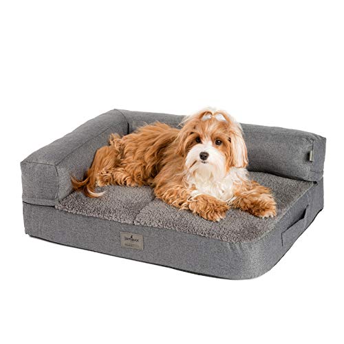 JAMAXX Premium 2-in-1 Hunde-Sofa - Orthopädisch Memory Visco, Abnehmbare Polster, Oeko-TEX Abnehmbarer Bezug Waschbar, Weiches Fleece oder Lammfell/Sherpa, PDB3014 (S) 65x50 grau+grau Fleece