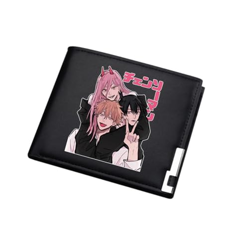 RYNDEX Chains-aw Man Anime-Geldbörsen, Karikatur Charaktere Kleine Geldbörse, PU-Leder Geldbörse Brieftasche Wallet(Color:Black 13)