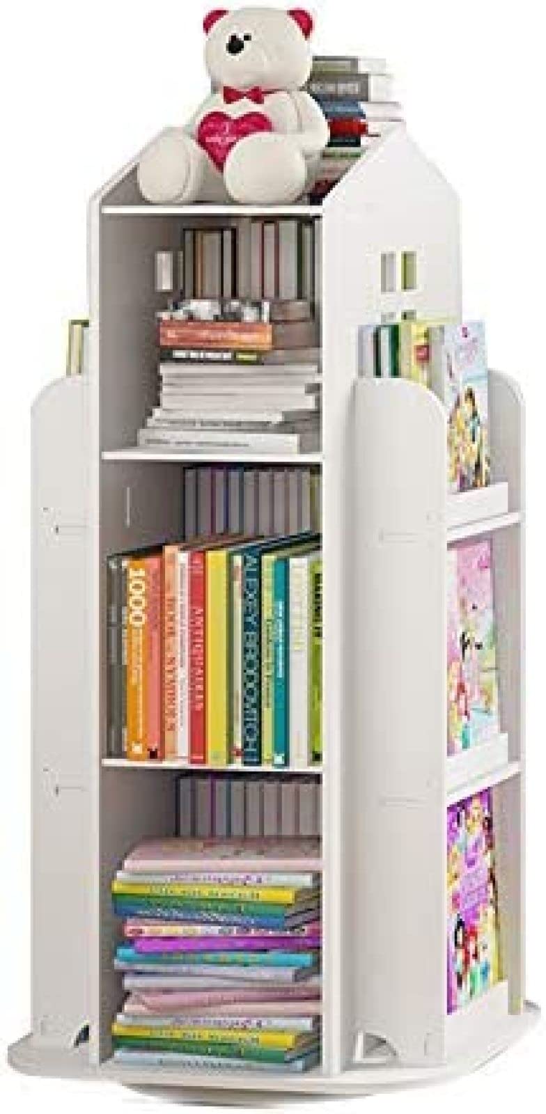 Bücherregal, 360 ° drehbares Kinderbücherregal, Zeitschriftenbildbuch, Zeitungsständer, Boden, einfaches Bücherregal für Heimbücherregale, Möbel, Weiß