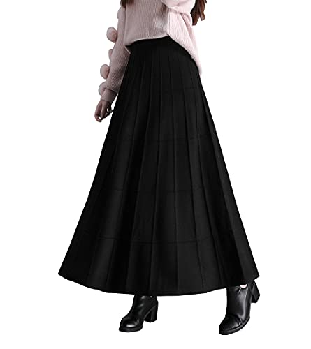 Damen Lang Strickrock Hohe Taille Winter Warm Elegante Vintage Elastische Taille A-Linie Maxi Rock Faltenrock L