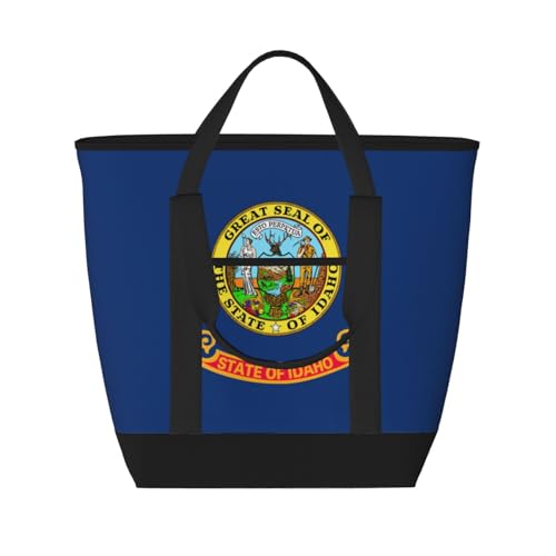 YQxwJL Isolierte Kühltasche mit Idaho Staatsflagge, großes Fassungsvermögen, Einkaufstasche, Reisetasche, Strand, wiederverwendbare Einkaufstasche für Erwachsene, Schwarz, Einheitsgröße