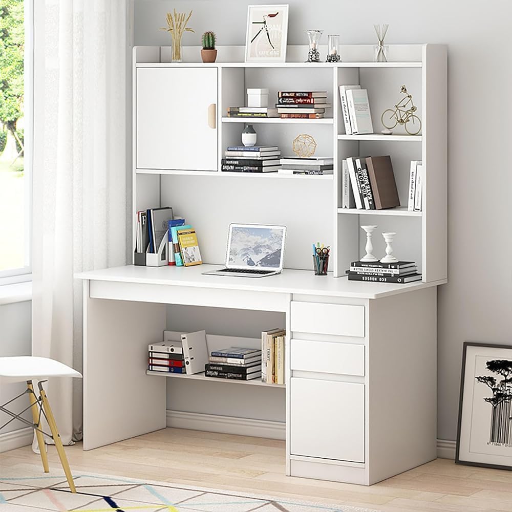 Moderner Home-Office-Schreibtisch mit Ablagefach, Schreibtisch-Arbeitsplatz mit Schrank und Bücherregal, Computer-Laptop-Schreibtisch mit Regal,A,120x45x163cm(47x18x64)