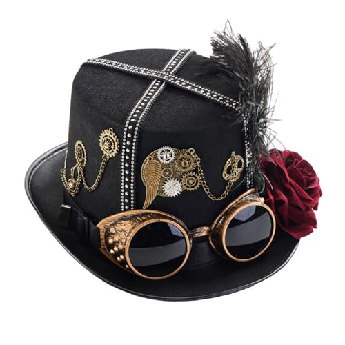 Steampunks Vlies-Hut im viktorianischen Stil mit Brille, Unisex-Kostümhut, Hippiehut, Halloween-Partyzubehör