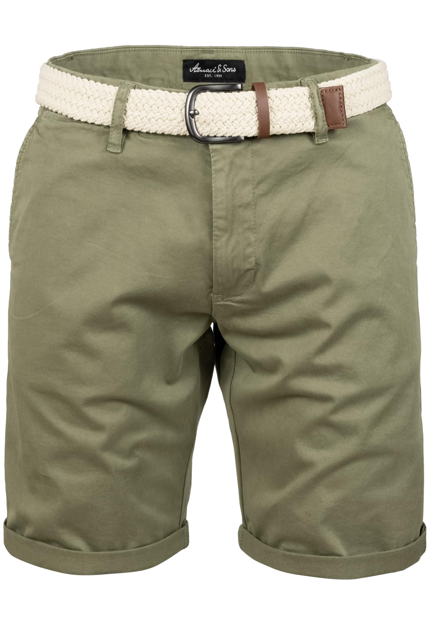 Amaci&Sons Herren Chinoshorts inkl. Gürtel Männer Kurze Bermuda Hose Regular Fit Gurt7030 Olive W40