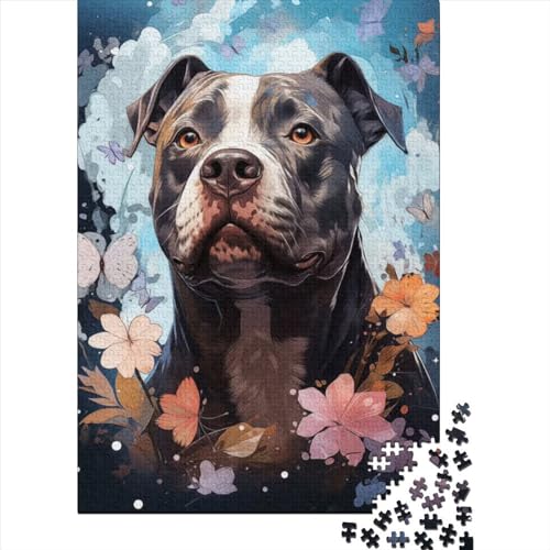 Pit Bull Art Schwierige, anspruchsvolle Puzzles 1000-teiliges Holzpuzzle Puzzles für Erwachsene Teenager genießen Spiele für Erwachsene (Größe: 75 x 50 cm)