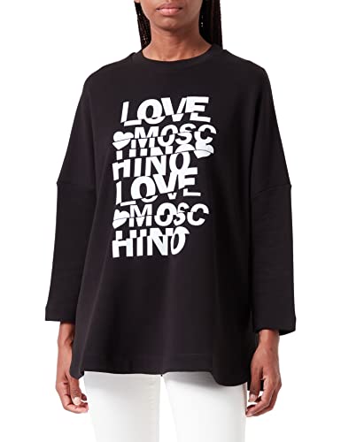 Love Moschino Damen Oversized Round Neckwith Glitter Cut And Paste Effect Brand Print. Sweatshirt, Schwarz, S EU