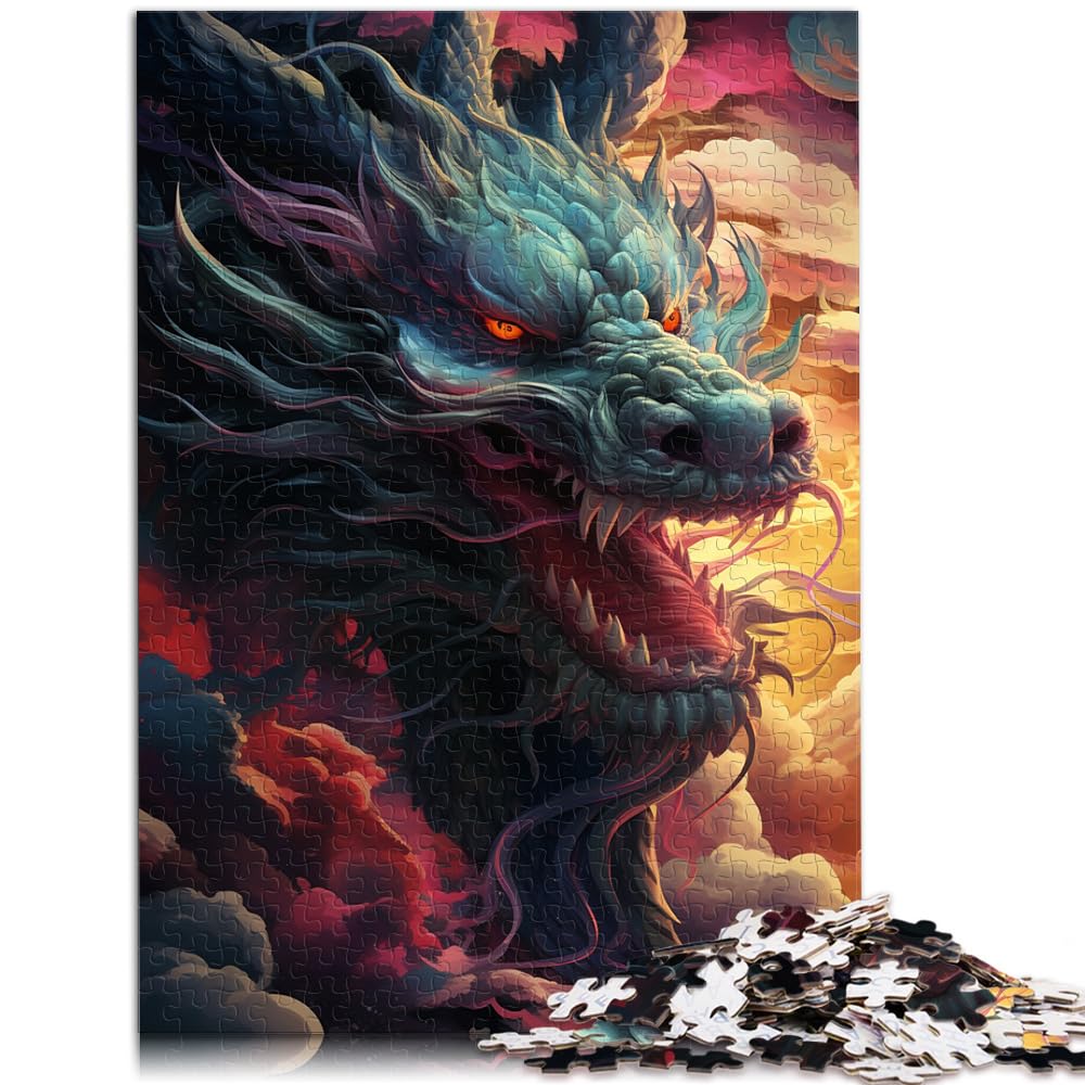 Puzzle-Geschenk, Bunter Psychedelischer chinesischer Drache am Himmel, 1000 Puzzles für Erwachsene, Holzpuzzle, Heimdekorations-Puzzle, 1000 Teile (50 x 75 cm)