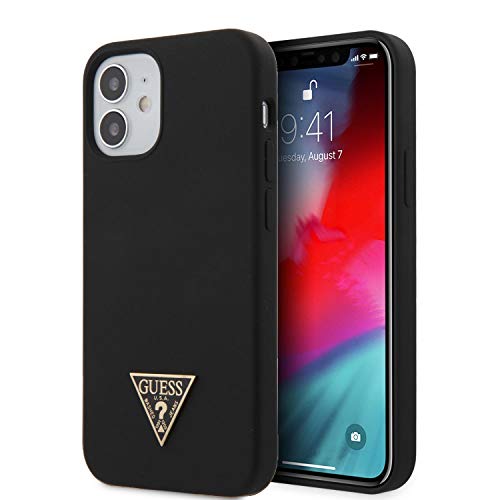 Guess GUHCP12SLSTMBK Silicone Triangle Logo Hülle für iPhone 12 Mini 5,4" schwarz