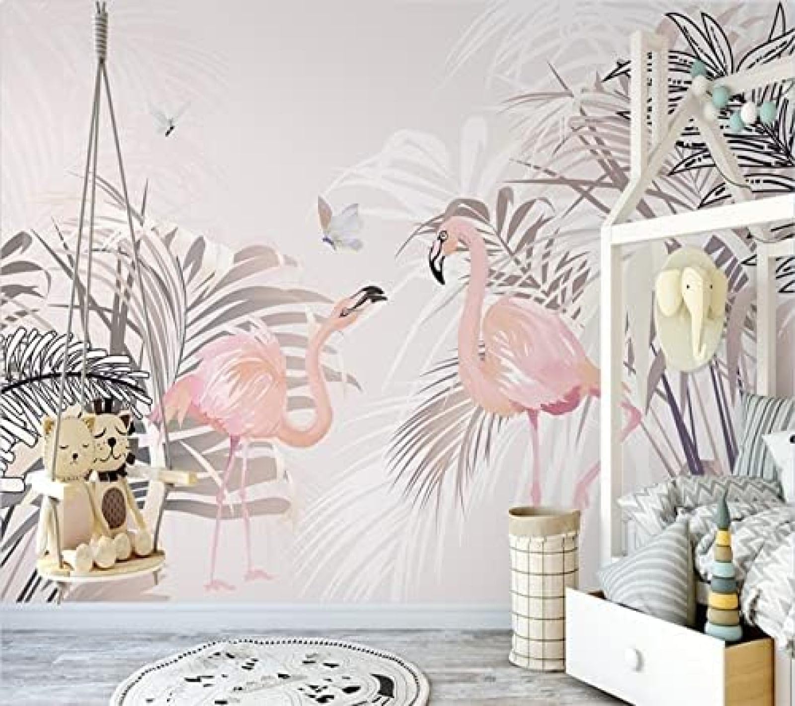 XLMING Handgemalt Frische Botanische Palme Flamingo Kinderzimmer 3D Tapete Wohnzimmer Sofa Schlafzimmer Esszimmer Home Dekoration Wand-430cm×300cm