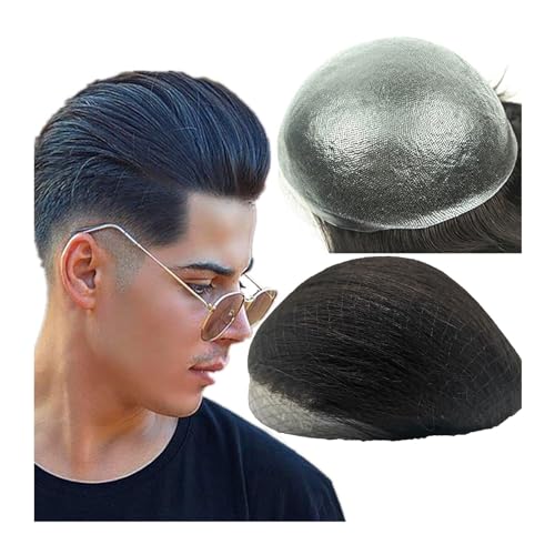 Perücke Männer 10 * 8 toupet for Männer 0,04mm Dünne Haut PU Echthaar Prothese und Haar Einheiten Haar Ersatz System Toupet für Herren(Off black)