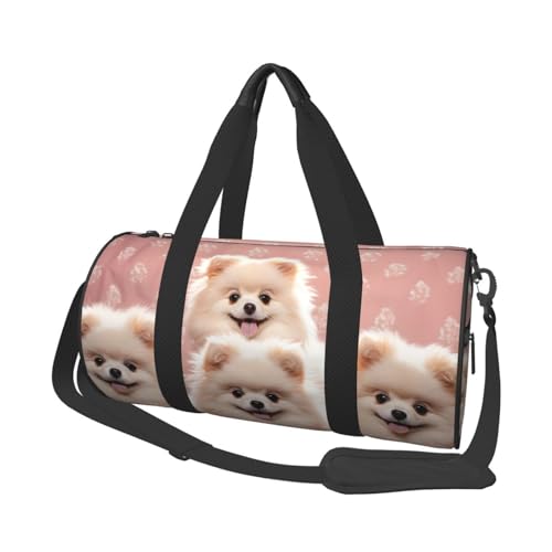 Pomeranians Reisetasche für Welpen, Wochenendtasche, Übernachtungstasche, Sport, Turnbeutel für Damen und Herren, faltbar, runde Reisetasche für Reisen, Sport, Fitnessstudio, Schwarz, Einheitsgröße,