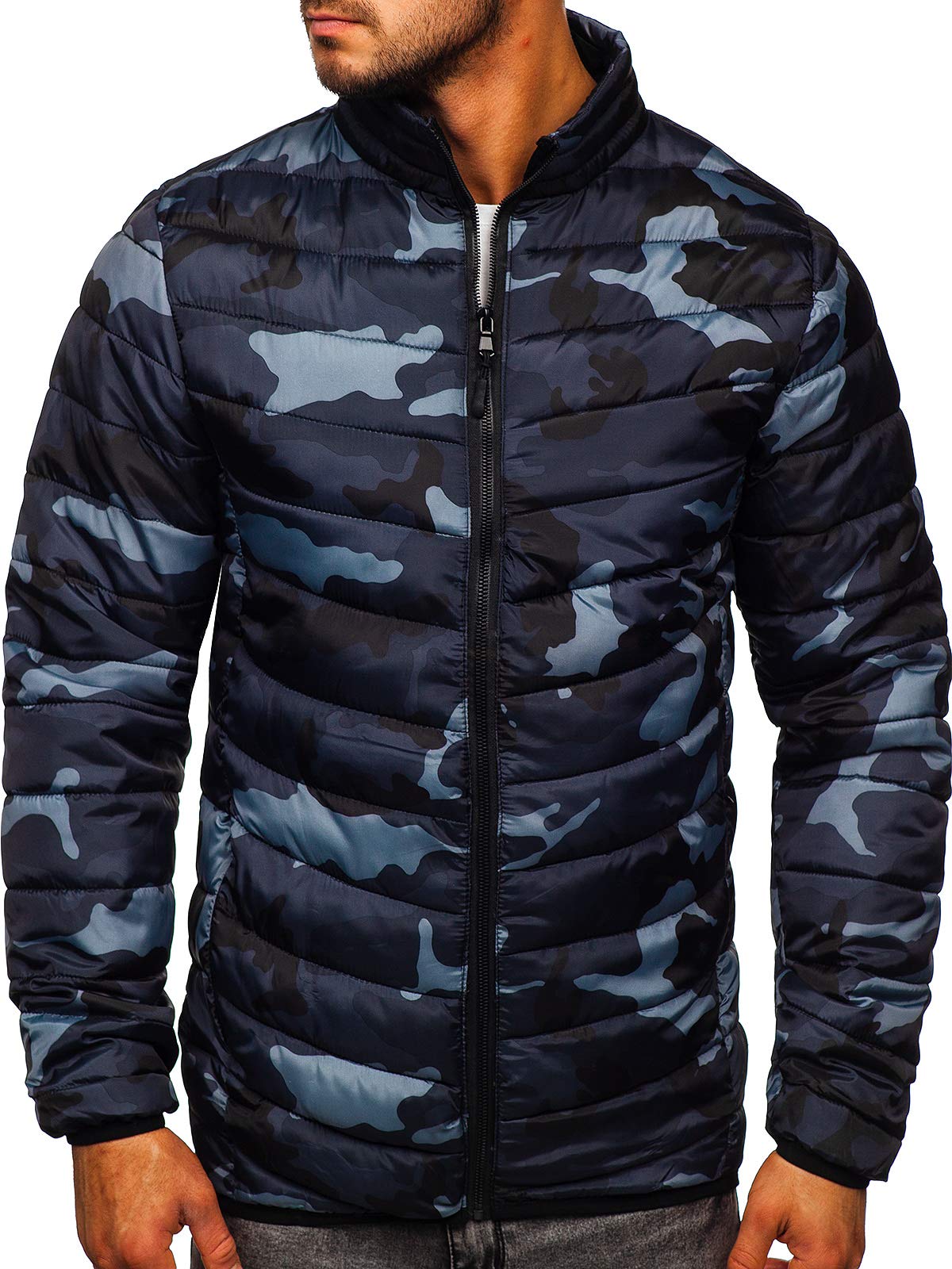 BOLF Herren Übergangsjacke Steppjacke Bomberjacke Leichte Daunenjacke Sportjacke Freizeitjacke Stehkragen Reißverschluss Militär Camouflage Military Style J.STYLE SM32 Dunkelgrau M [4D4]