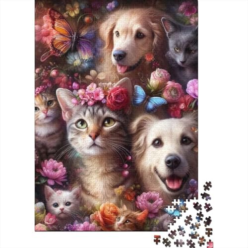 Katzen- und Hundeblumen-Holzpuzzle für Erwachsene, Puzzlespielzeug, Erwachsenenpuzzle 1000 Teile, Lernspiele, Heimdekorationspuzzle, 75x50cm