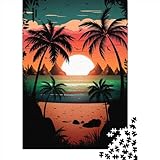 Retro-Strand-Sonnenuntergang-Puzzle aus Holz für Erwachsene, Puzzle-Spielzeug, Puzzle für Erwachsene, 1000 Teile, für anspruchsvolles Puzzlespiel und Familienspiel (Größe: 75 x 50 cm)