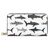 YFSGDLBN Fish and Shark Printed Long Leather Wallet Clutch Wallet Zip Card Case, weiß, Einheitsgröße