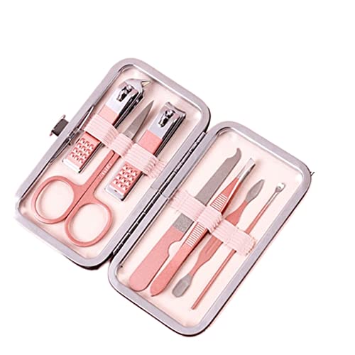 OPKDE Nagelknipser, professionelles Pediküre-Scheren-Set, Nagelhaut, Adler, Haken, Pinzette, Maniküre, Nagelschneider, Werkzeug-Set (Rosa, 7-teilig)