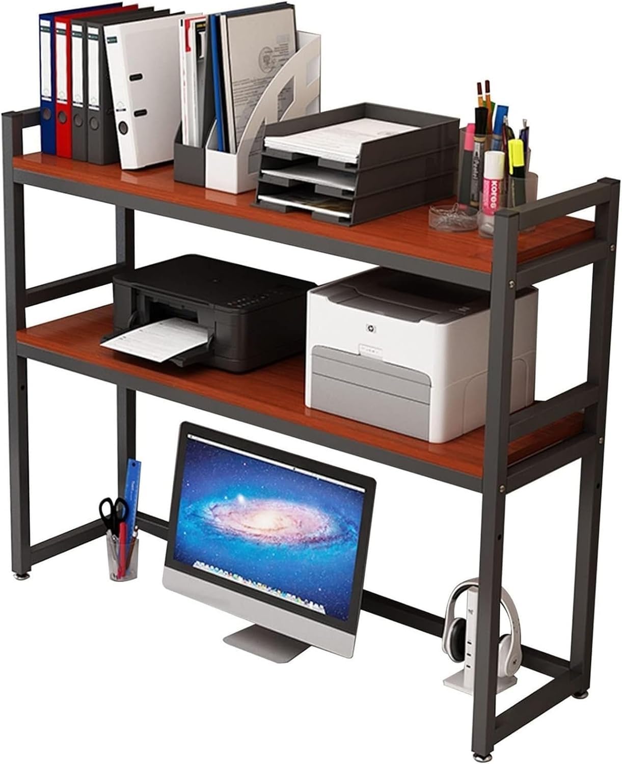 QYZUJIKL Desktop-Bücherregal Desktop-Bücherregal/Bücherschrank - 2-stufiges industrielles Computer-Schreibtisch-Desktop-Regal, verstellbares Schreibtisch-Bücherregal-Organizer-Rack