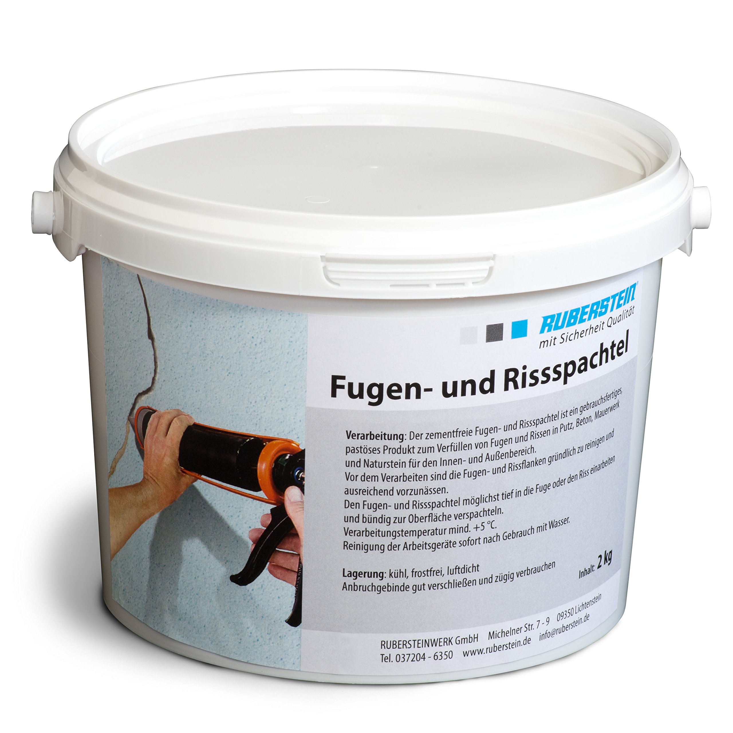 Ruberstein® Fugen- und Rissspachtel, Mörtel für Riss, 2kg gebrauchsfertig im Eimer