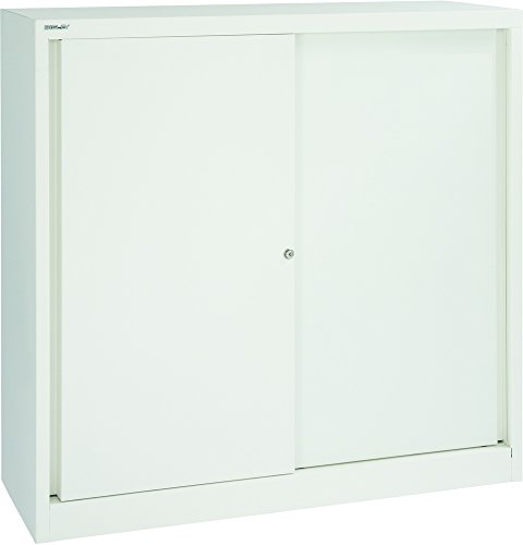 BISLEY Schiebetürenschrank ECO, 2 Fachböden, 3 OH, Metall, 696 Verkehrsweiß, 43 x 120 x 118.1 cm