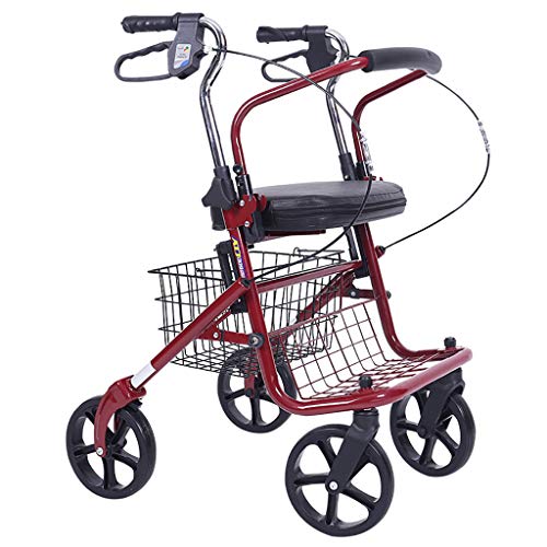 Gehhilfe, zusammenklappbar, Gehhilfe, Rollator, Einkaufswagenwagen mit Sitz und Handbremse, für ältere Menschen (rot) (Farbe: Rot)