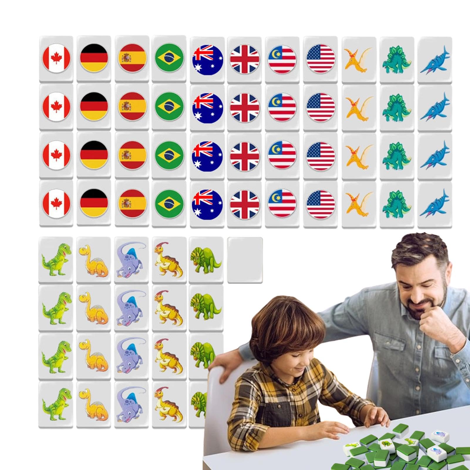 Opilroyn Reise Mahjong Sets, Block Puzzle Mahjong Set, Partyspiele Nationalflagge Bausteine, 64 Mahjong Fliesen Spiel Set für Spaß Familienspielabend