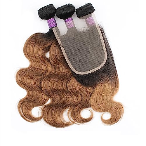 Human Hair Bundles 3 Bündel, gewelltes Echthaar, gewellt, mit Verschluss, transparente Spitze, brasilianisches Remy-Haar, gewellt, 3 Bündel, 1B/30 Farbe human hair weave (Color : 4x4 Lace, Size : 16