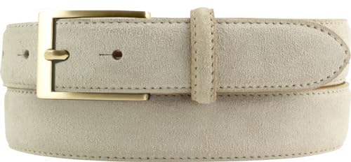 BELTINGER Gürtel aus Veloursleder 3,0 cm | Velour-Ledergürtel für Herren 30mm | Wildleder-Gürtel mit goldener Gürtelschließe | Beige 100cm