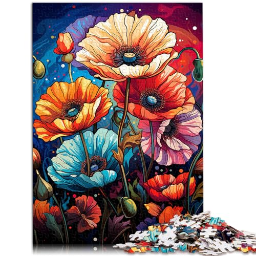 Puzzles Bunte psychedelische Mohnblumen Puzzle für Erwachsene 1000 Teile Holzpuzzle zum Stressabbau Schwierige Herausforderung 1000 Teile (50 x 75 cm)