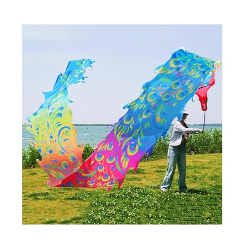 GETSTREE Drachenbänder, Tanzbänder, Dance Dragon Ribbon Streamer Pfauenmuster-Kit, Outdoor-Aktivitätsausrüstung for Kinder/Erwachsene, Fitness Dragon Dance Ribbon Streamer(8m/26ft)