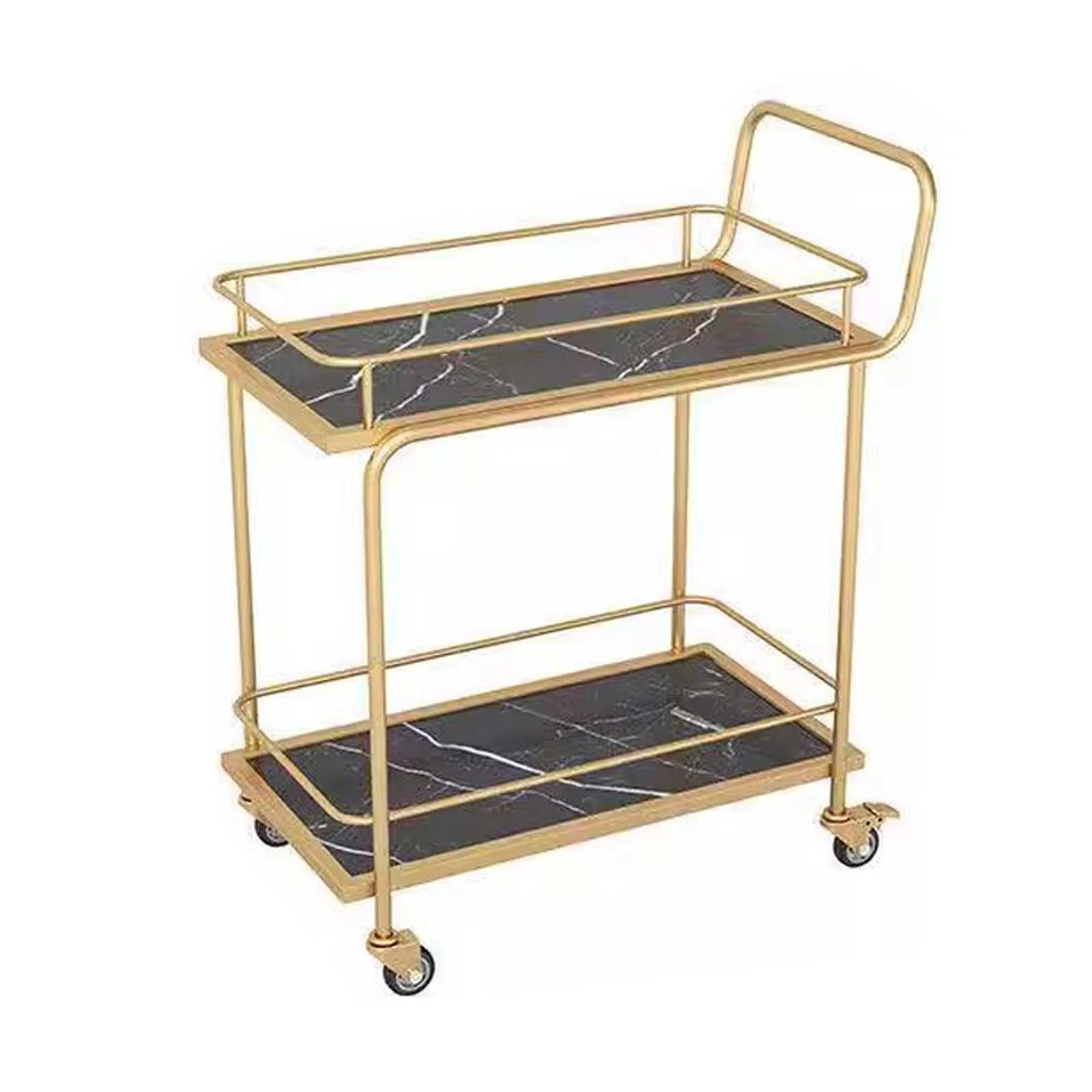 Rollwagen Küchewagen Moderner Barwagen for zu Hause, 2-stöckiger Küchen-Servierwagen mit Rädern, mobiler Getränkewagen, Weinwagen, Getränke-Stehtisch for Küche, Esszimmer, Wohnzimmer, Gold Aufbewahrun