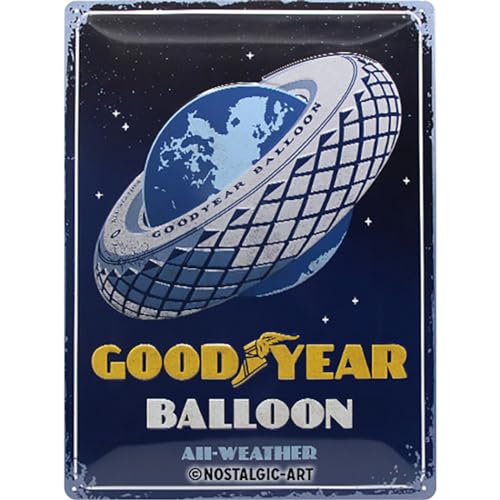 Nostalgic-Art Retro Blechschild Goodyear – Balloon Tire – Geschenk-Idee für Auto-und Motorrad-Fans, aus Metall, Vintage-Dekoration, 30 x 40 cm