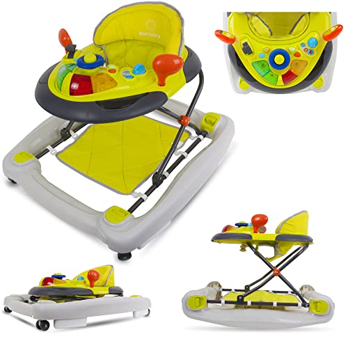 Lauflernhilfe Gehfrei und Schaukelsitz Kinderwiege Babywippe Babyschaukel Baby Walker mit Tasten, Lichtern und Sound für 6-12 Monate Sun Baby (Grün)