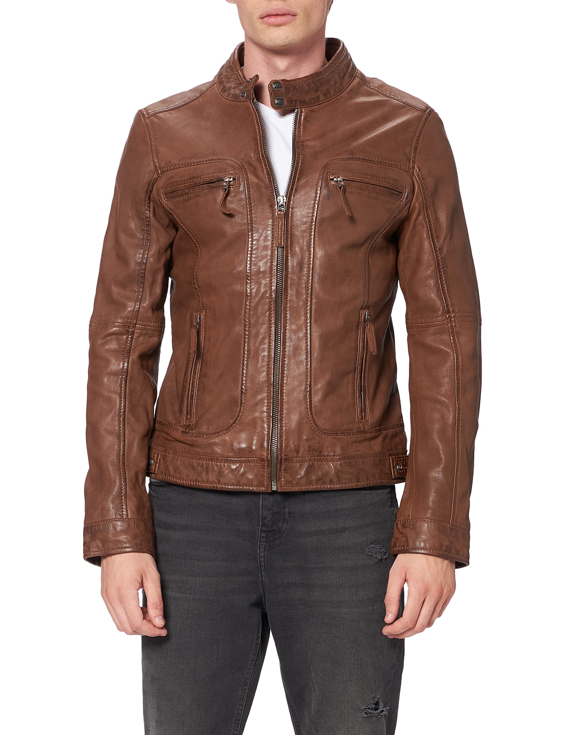 Oakwood Herren Lederjacke Echtleder Braun Marron (Cognac)