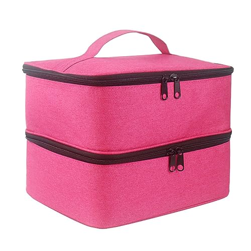 ohodhmnu Damen-Tragetasche, Nagellack-Tasche, Aufbewahrungstasche mit Griff für NailTech, doppellagige Tragetasche, hält 30 Flaschen Nagellack, hot pink, with ribbon