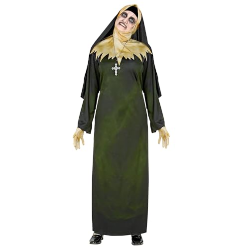 Widmann - Kostüm Dämonische Nonne, Robe, Kapuze mit Kragen, Schleier, Handschuhe, Kette, Zombie, Karneval, Mottoparty