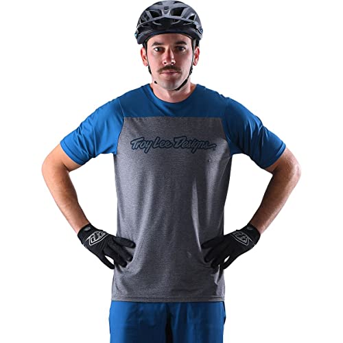 Troy Lee Designs Skyline Signature Kurzarm Fahrrad Jersey (Light Grey/Blue,XL)