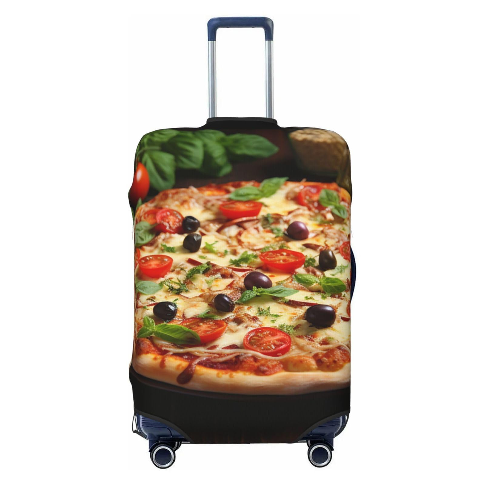 CSGJMYGS Pizza mit Tomatenblättern, Gepäckabdeckungen für Koffer, waschbar, modisch, dehnbar, kratzfest, passend für 45,7 - 81,3 cm Gepäck, XL, Schwarz, XL, Schwarz , XL