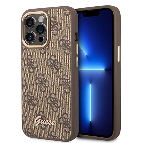 Guess Handyhülle für iPhone 14 Pro Max in Braun 4G Muster & Script Logo, Anti-Scratch PC/TPU, Bequem & Durable Hard Case mit Zugänglichen Anschlüssen & Stoßdämpfung