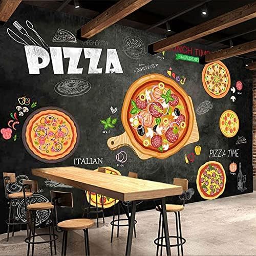 XLMING Cartoon Hand Gezeichnet Pizza Fast Food Restaurant Burger Shop Bild Restaurant 3D Tapete Home Dekoration Wohnzimmer Sofa Schlafzimmer Tv Hintergrund Wand-300cm×210cm