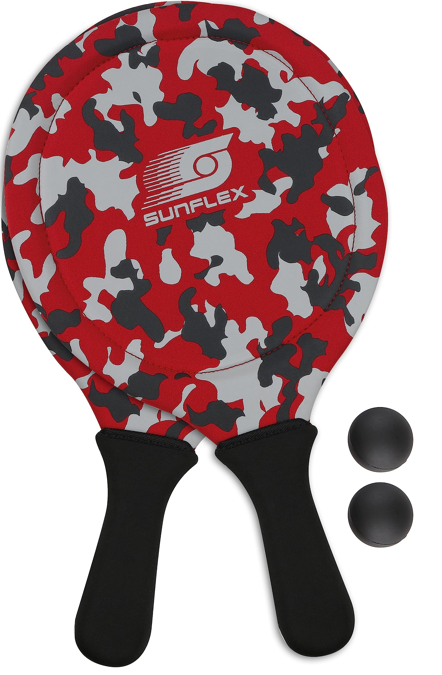 Sunflex® Jerseyprene Beachball Set Camo red mit Zwei Schlägern und Zwei Bällen|weich und leicht|extrem robust und wasserfest | Schlägerspiel für Strand und Wiese