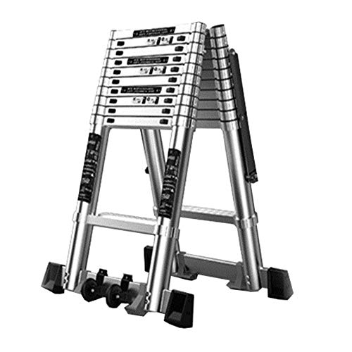 Multifunktionale Teleskopleiter Typ A Leiter Ingenieurleiter Vollaluminiumrahmen Verbreiterung des Pedals Höhenverstellbar Leicht zu bewegen Belastbar 150 Kg Mehrzweck-Dachbodenleiter/Schwarz/3,1 M